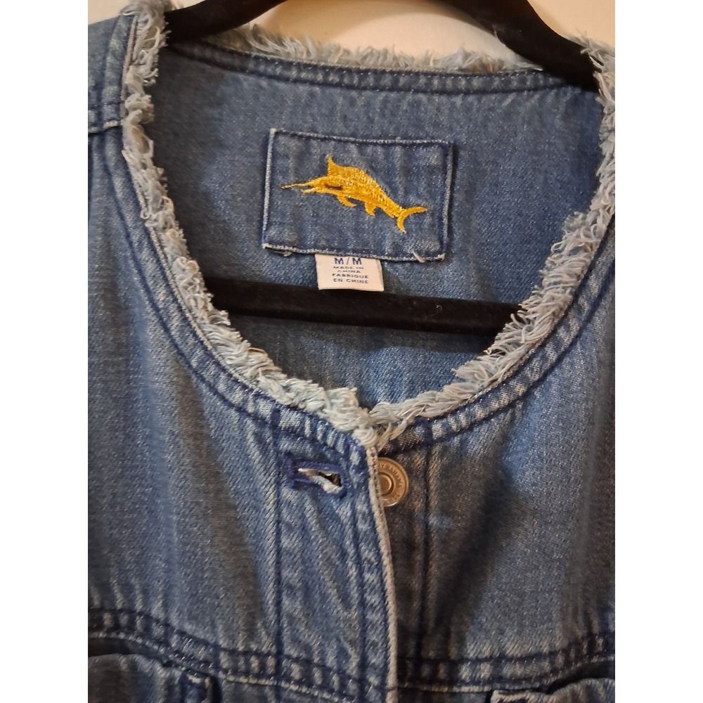Tommy Bahama Womens Medium Wash Denim Jacket Tropical Floral Back Frayed M - Picture 6 of 13